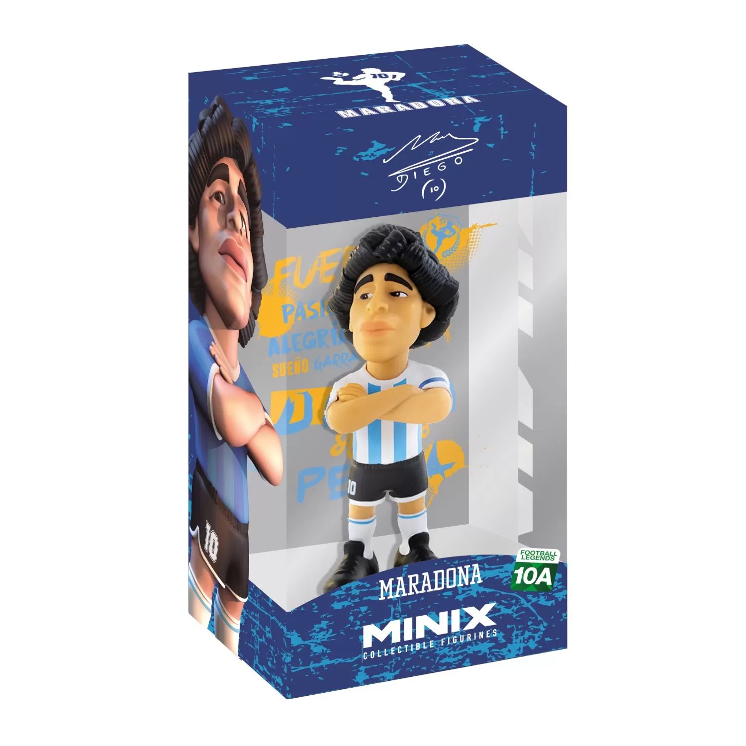 View of the packaging for the Diego Maradona MINIX Figurine, featuring window display box design with clear packaging for protection.