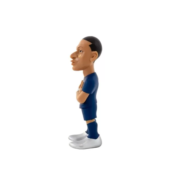 Side view of the Mbappe MINIX Figurine, emphasizing his athletic stance and fast-paced football style.