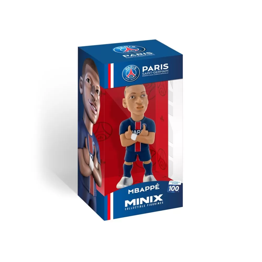 View of the packaging for the Mbappe MINIX Figurine, featuring window display box design with clear packaging for protection.