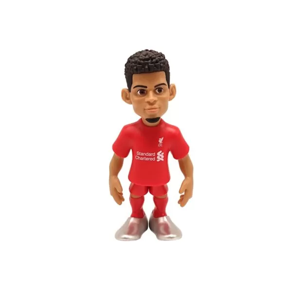 Front view of the Luis Diaz MINIX Figurine, showcasing his Liverpool kit, focused expression, and dynamic playing pose.