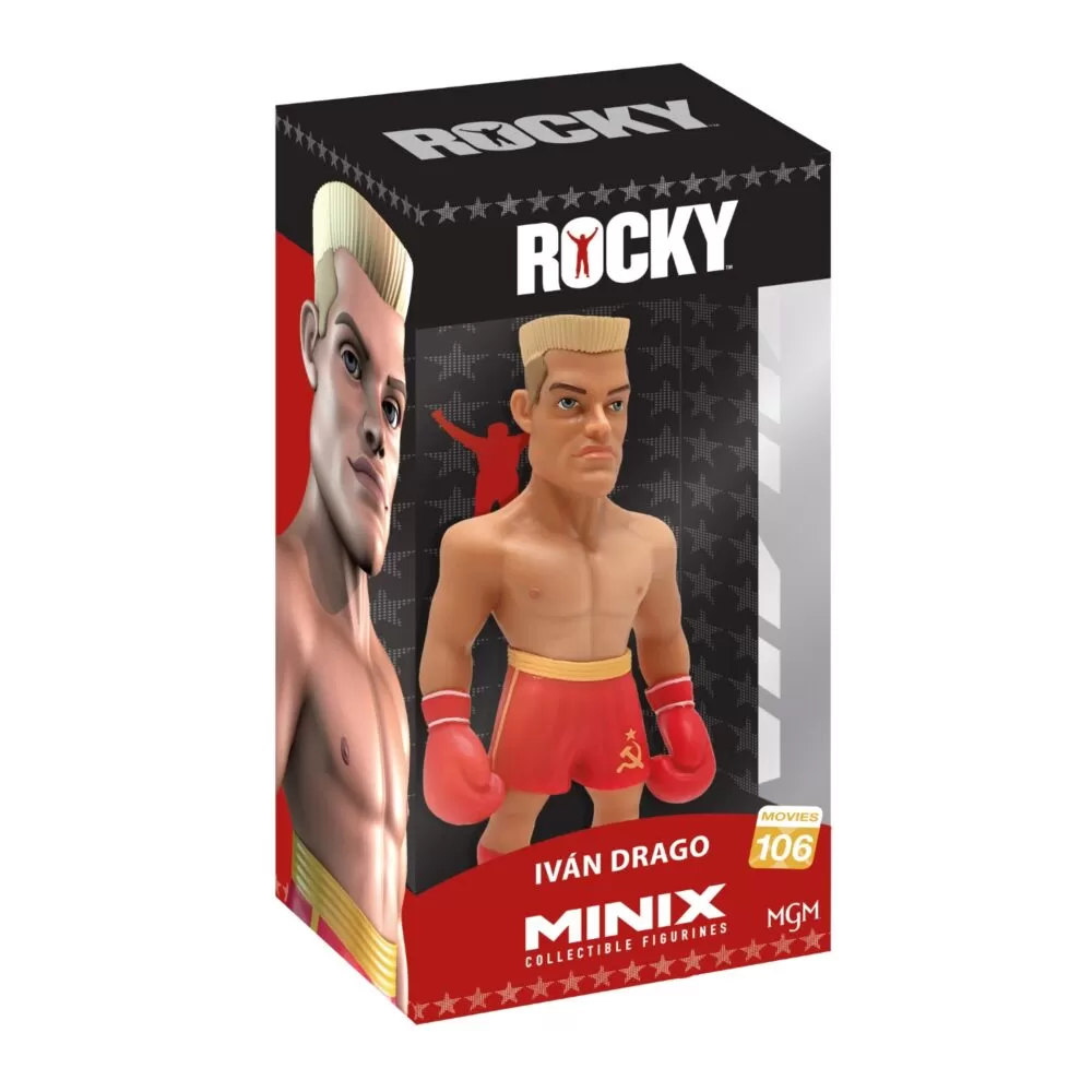 View of the packaging for the Ivan Drago Minix Figurine, featuring window display box design with clear packaging for protection.