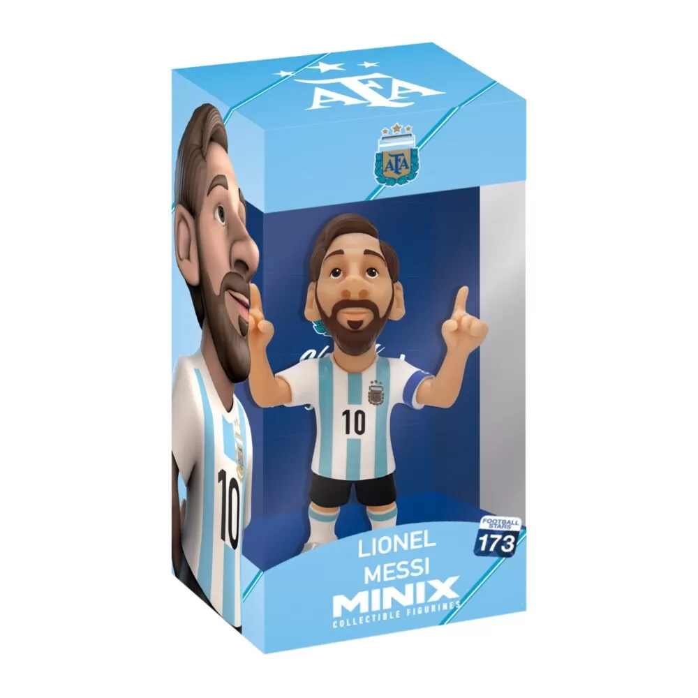 View of the packaging for the Lionel Messi MINIX Figurine, featuring window display box design with clear packaging for protection.