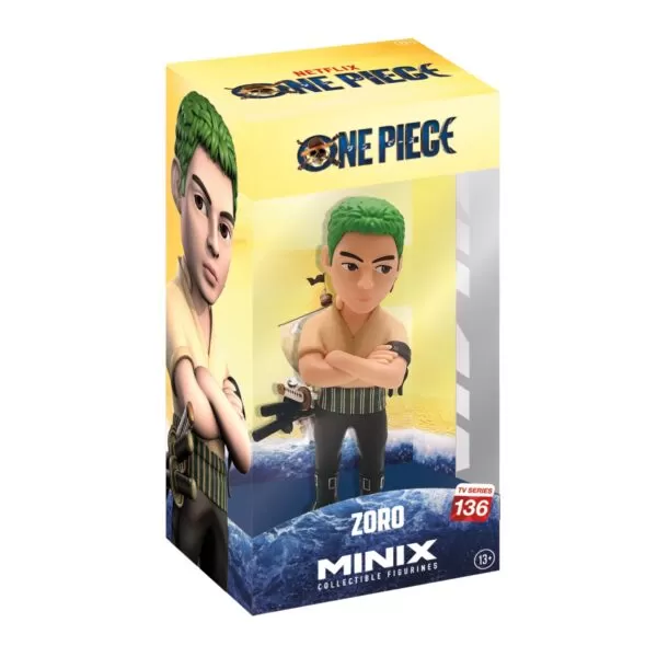 View of the packaging for the Zoro MINIX Figurine, featuring window display box design with clear packaging for protection.