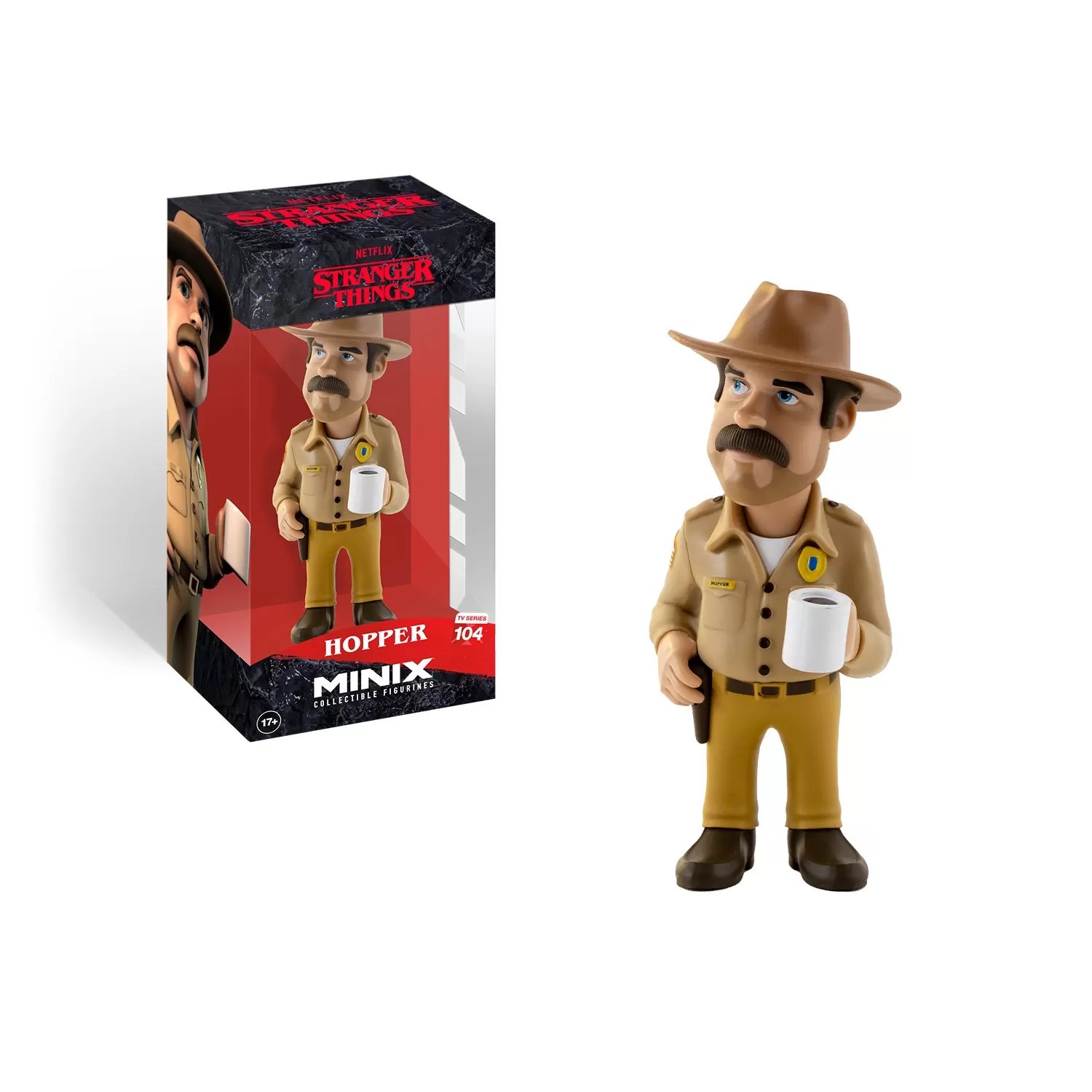 Front unboxed view of the Hopper Minix Figurine, showcasing the intricate details of his sheriff uniform and pose.