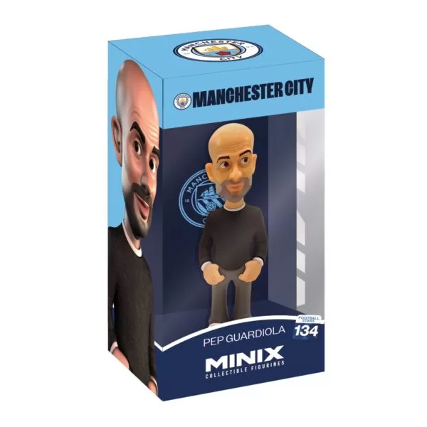 View of the packaging for the Pep Guardiola MINIX Figurine, featuring window display box design with clear packaging for protection.