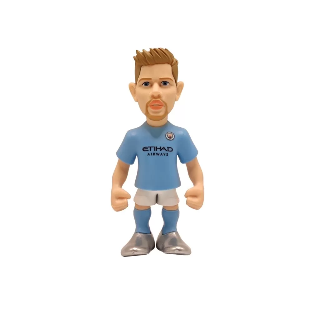 Front view of the De Bruyne MINIX Figurine, showcasing his Manchester City kit, boots, and focused expression.