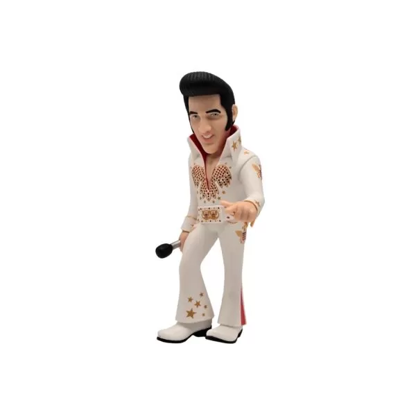 Front unboxed view of the Elvis Presley MINIX Figurine, showcasing intricate details of his iconic rockabilly outfit and hairstyle.