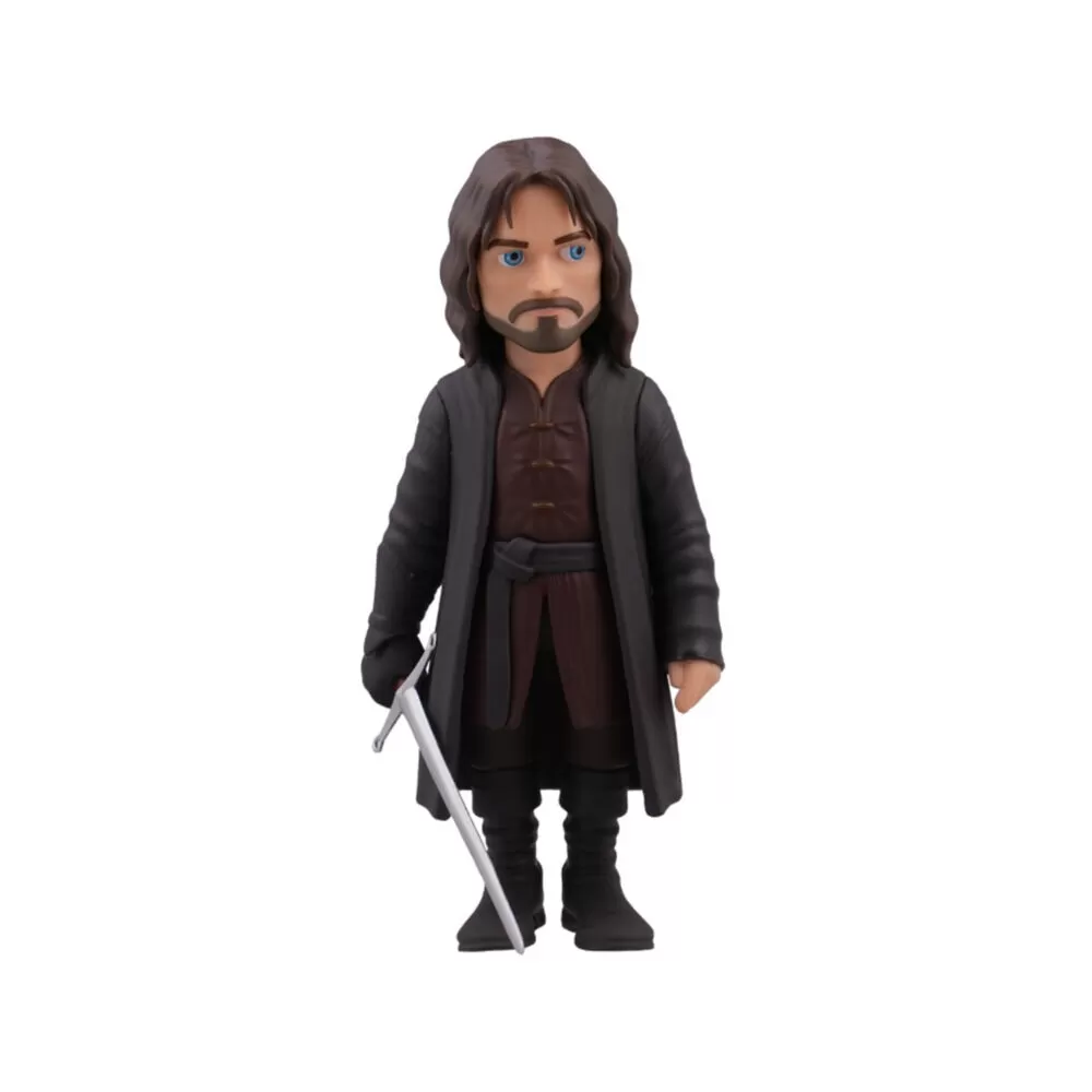 Front view of the Aragorn Minix Figurine, showcasing his battle-ready stance and detailed ranger outfit.