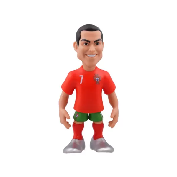 Front view of the Cristiano Ronaldo Minix Figurine in Portugal kit, showcasing detailed design and dynamic playing pose.