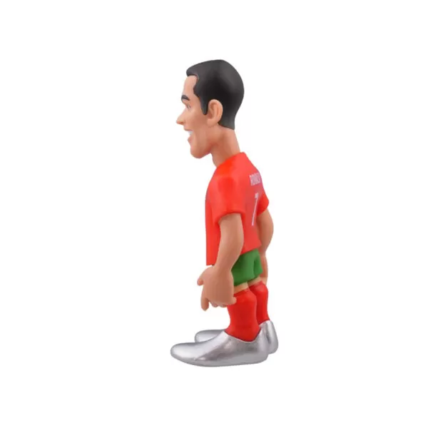 Side view of the Cristiano Ronaldo Minix Figurine, emphasizing his lifelike proportions and action-packed design.