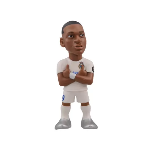 Front view of the Mbappe Minix Figurine in Real Madrid kit, showcasing detailed design and dynamic pose.