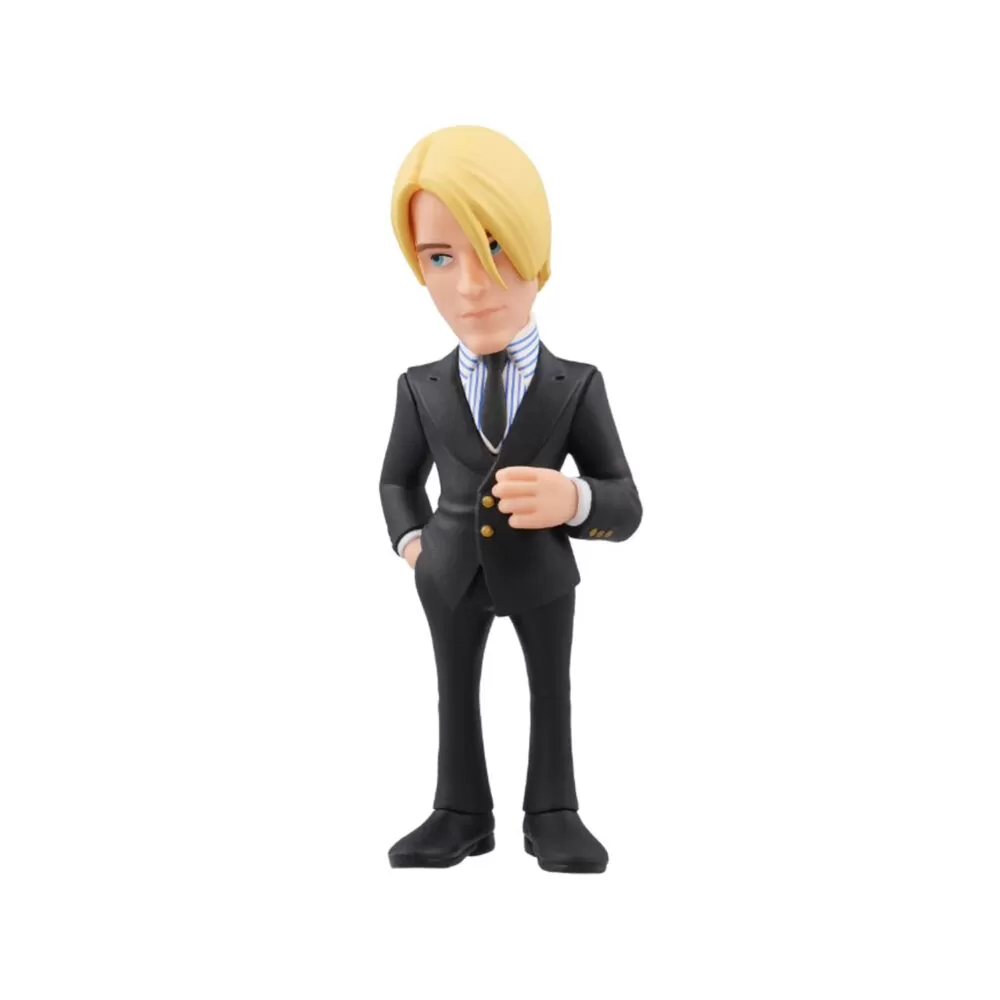 Front view of the Sanji Minix Figurine, showcasing detailed design and action pose in his iconic black suit.