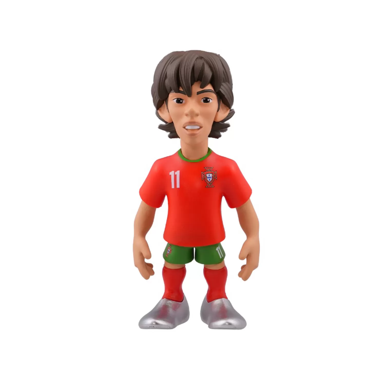 Front view of the Joao Felix Minix Figurine in Portugal national team colors, showcasing detailed design and dynamic pose.