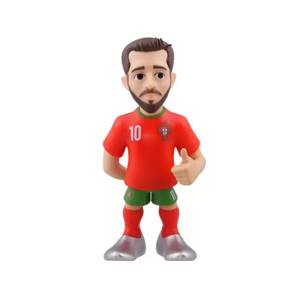 Front view of the Bernardo Silva Minix Figurine in Portugal national team colors, showcasing detailed design and dynamic pose.