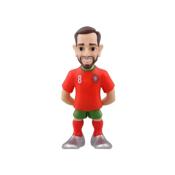 Front view of the Bruno Fernandes Minix Figurine in Portugal national team colors, showcasing detailed design and dynamic pose.