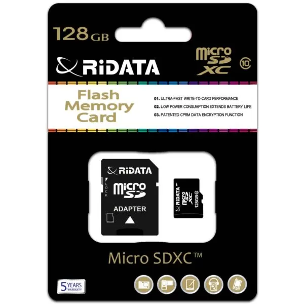 Ridata Universal Micro SD And Adapter 128GB Storage SD Card Black