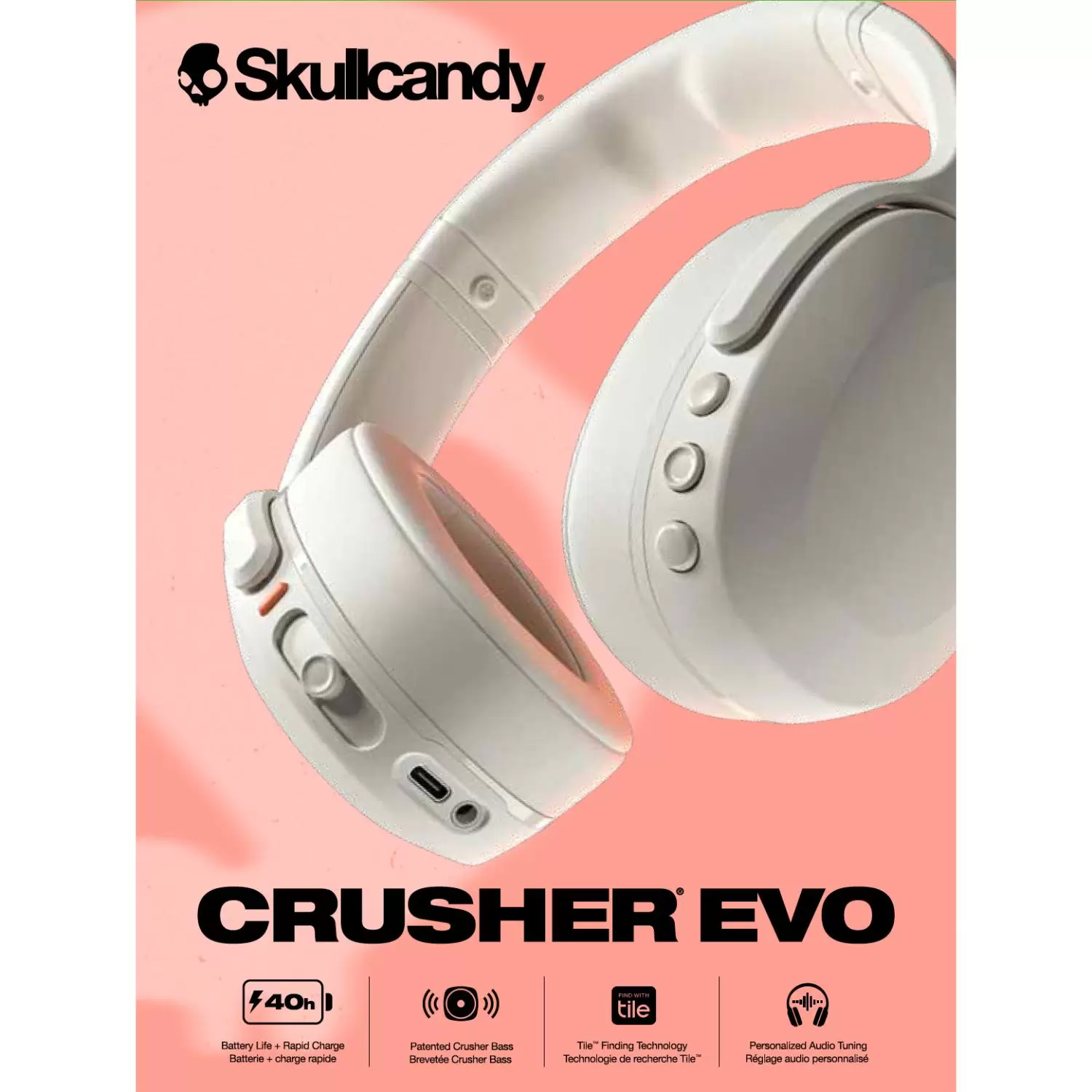 Skullcandy Crusher Evo Wireless Headphones - Bone - Image 3