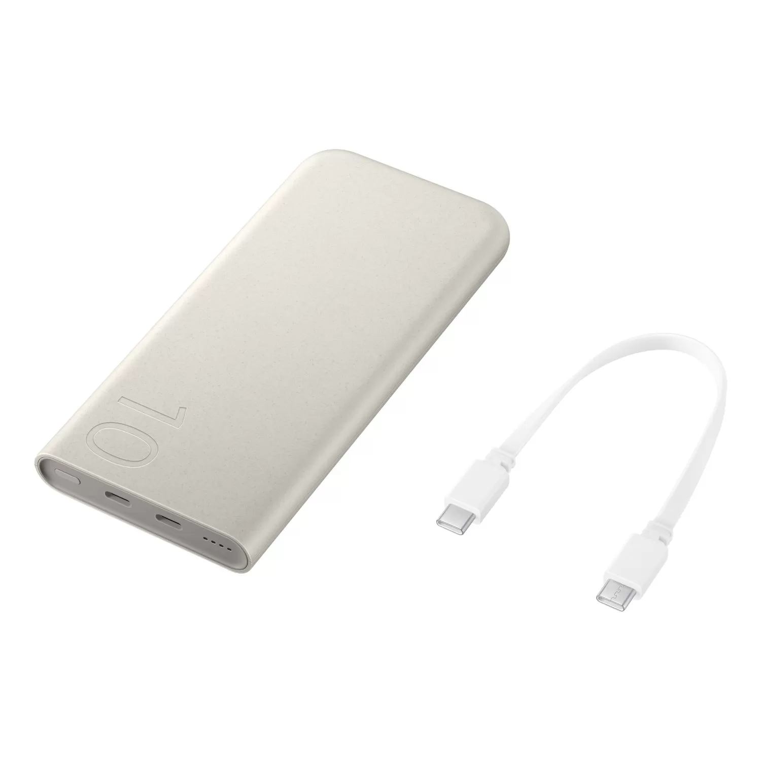 Top view of the Samsung power bank 10000mAh, showcasing the LED indicator and USB-C ports for 25W super fast charging.