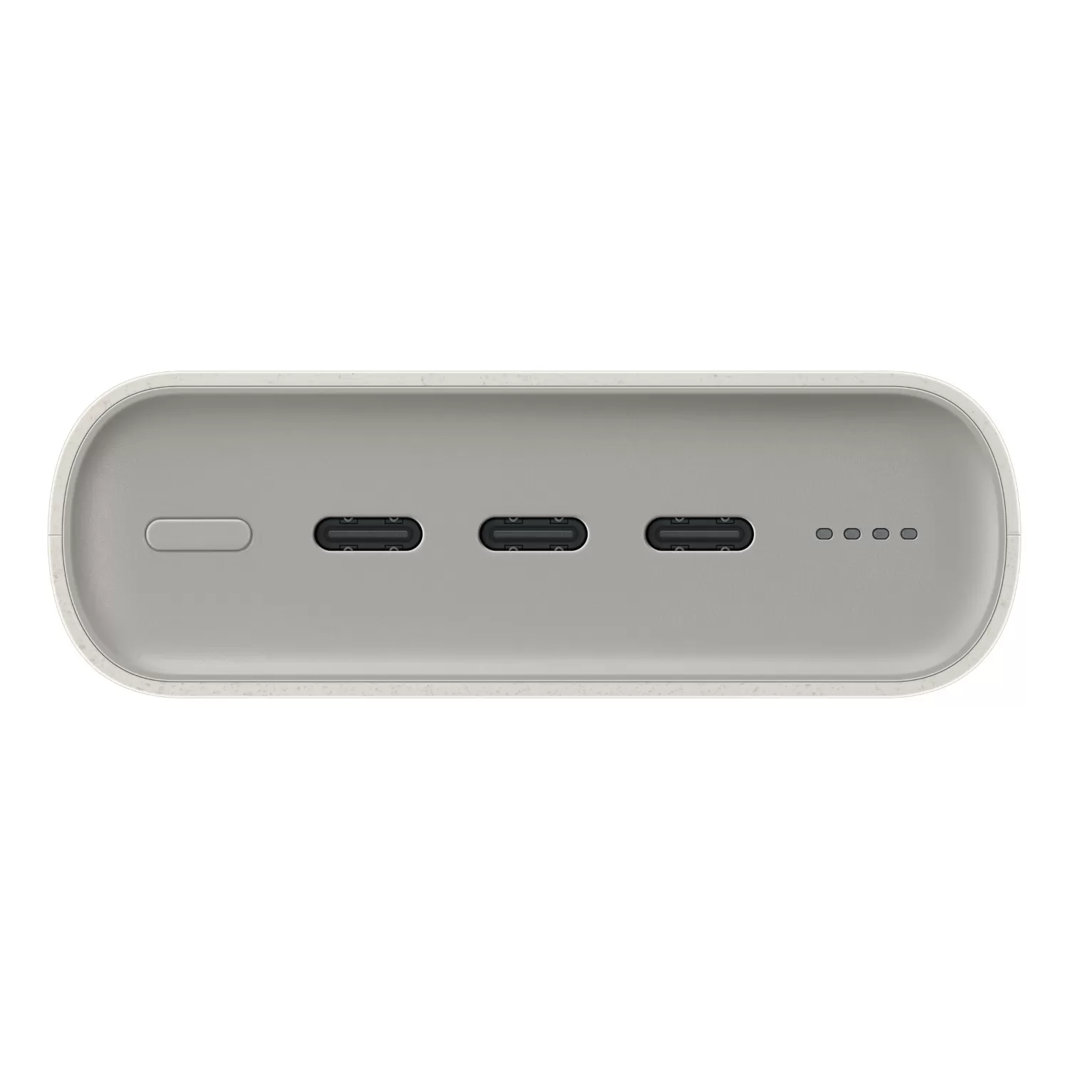 Top view of samsung power bank 20000mAh highlighting USB-C and USB-A outputs for PD fast charge and 45W super fast charging functionality.