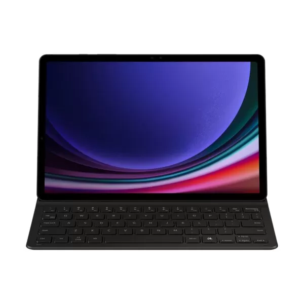 Front view of Samsung Galaxy Tab S9 Black Keyboard Slim Book Cover highlighting its sleek design.