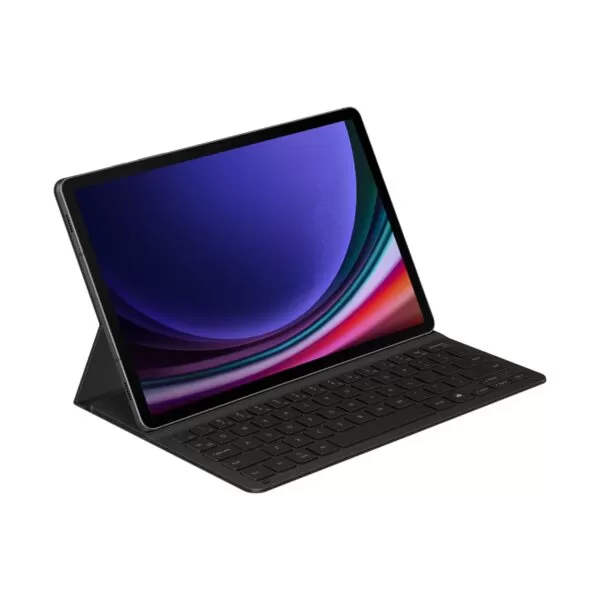 Samsung Galaxy Tab S9 with Keyboard Slim Book Cover in use during typing.