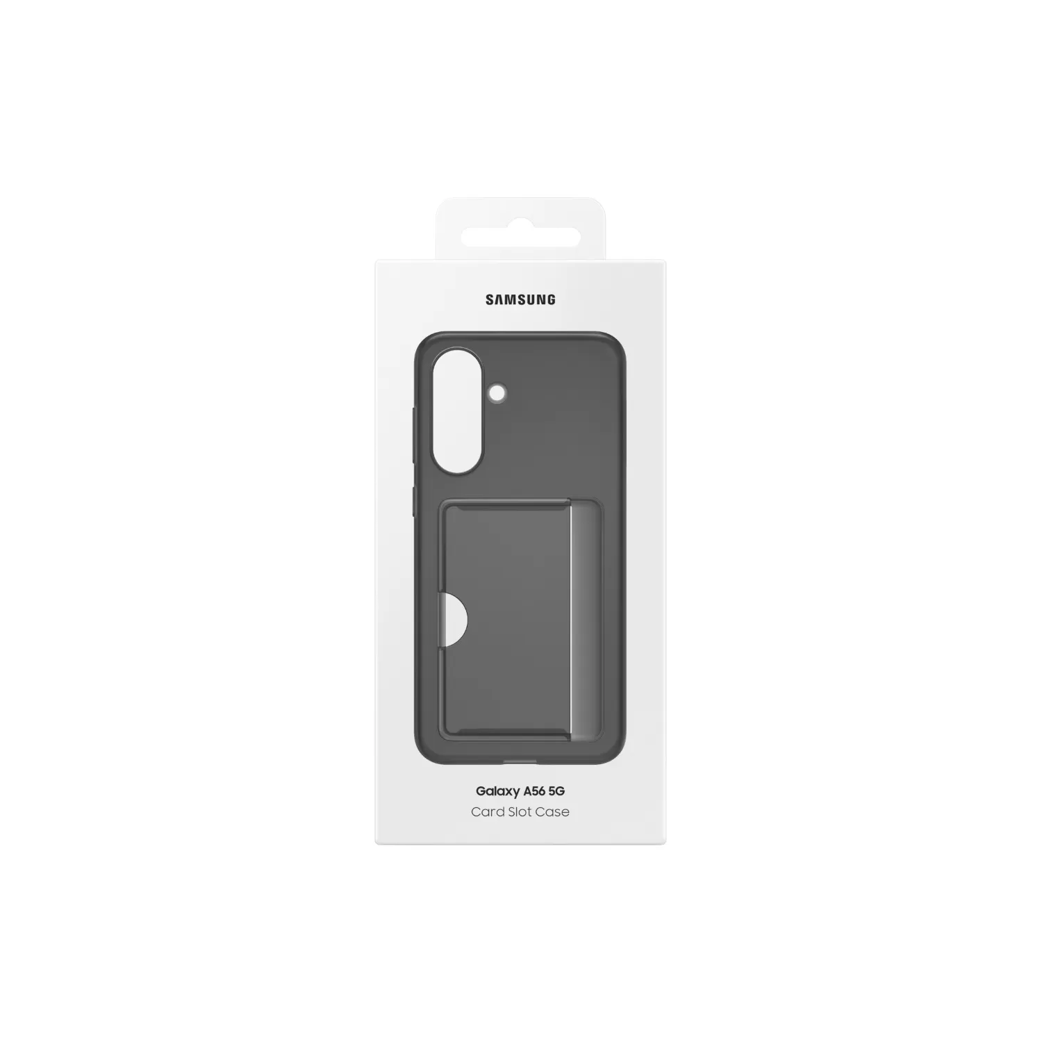 Front view of the retail packaging for the Official Samsung Card Slot Case for Samsung Galaxy A56 in black