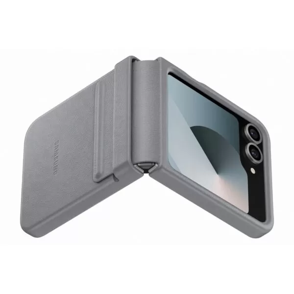 Samsung Galaxy Z Flip6 Case - Official Samsung Vegan Leather Cover - Grey - Image 2