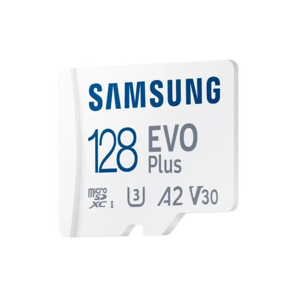 Highlight of the 128GB storage capacity offered by the Samsung Evo Plus Micro SD Card.