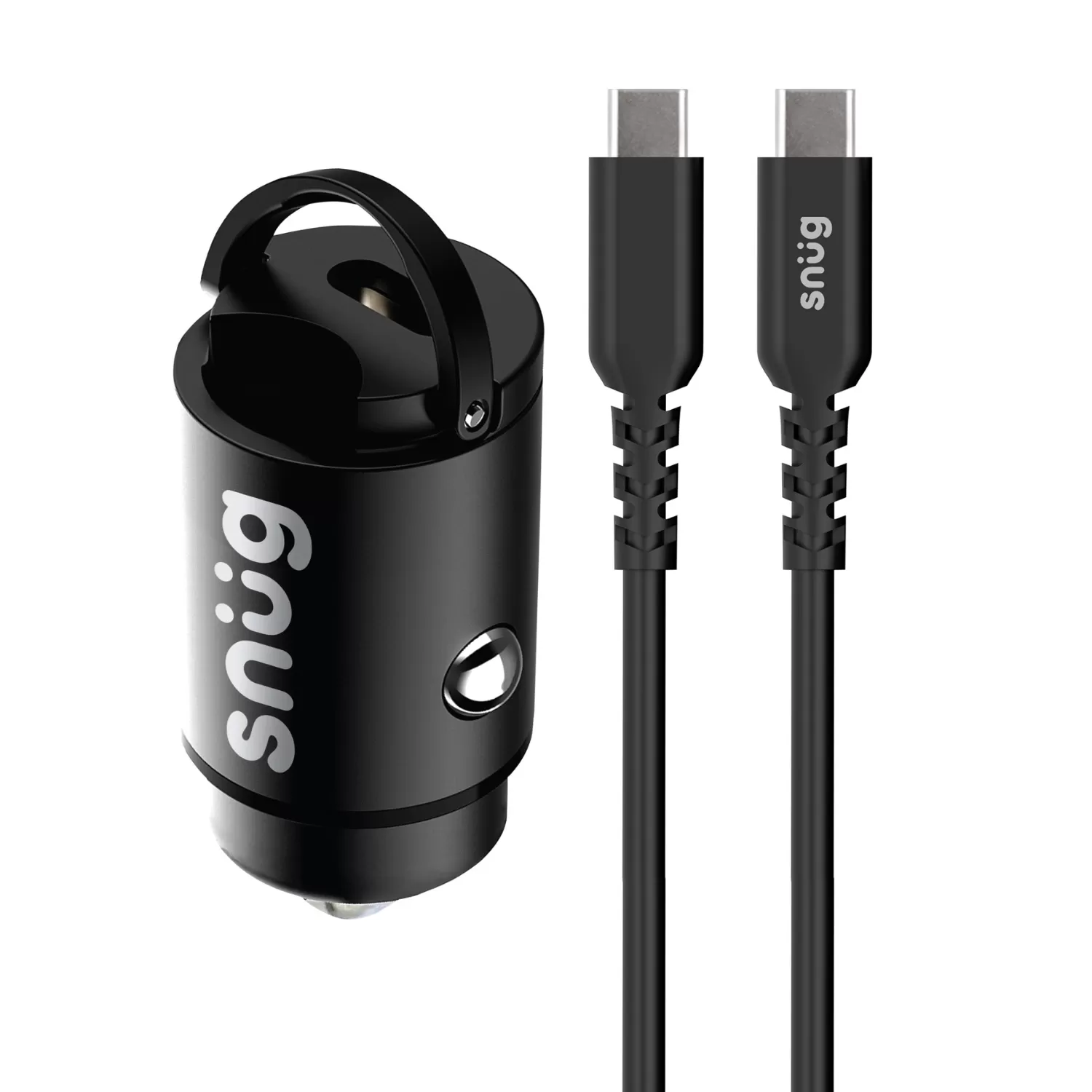 Snug 30W PD Car Charger with USB-C Cable - 1 Port - Black
