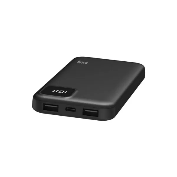 Top view 2 of snug power bank 10000mAh showing triple output ports. A compact and efficient 10W power bank 10000mAh for mobile devices.