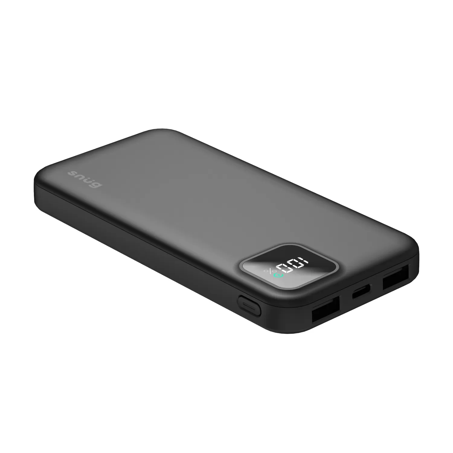 Top view of snug power bank 10000mAh with USB-C PD port and dual USB-A outputs – a high-efficiency pd fast charger for multiple devices.