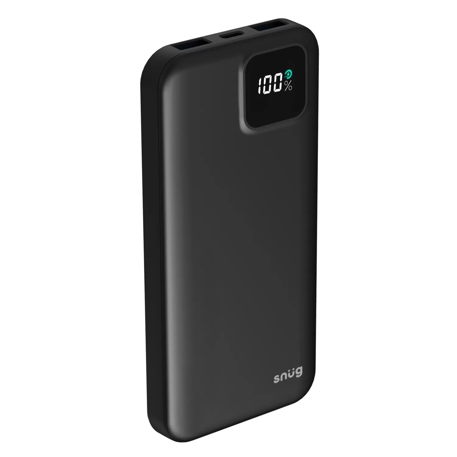 Side view of snug 10000mAh power bank showing compact body and 20W max output – a portable charging solution with PD fast charge.