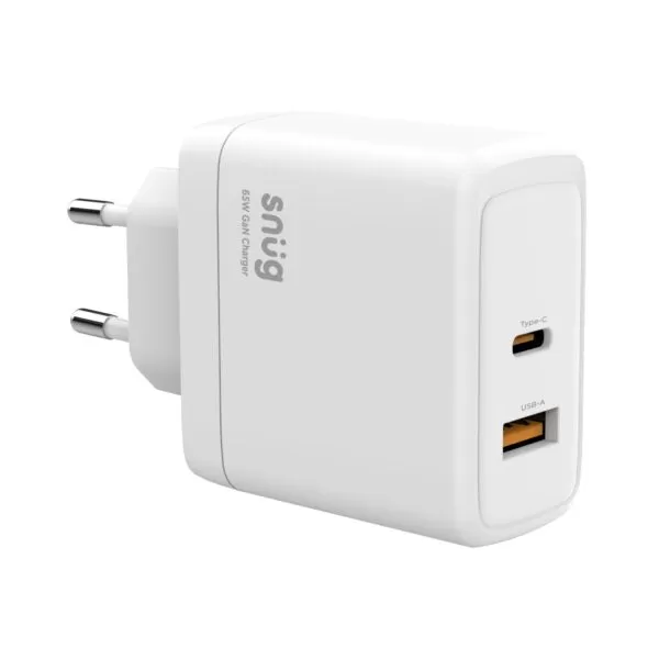 Snug 65W 2 Port White PD Fast Charge GaN Wall Charger