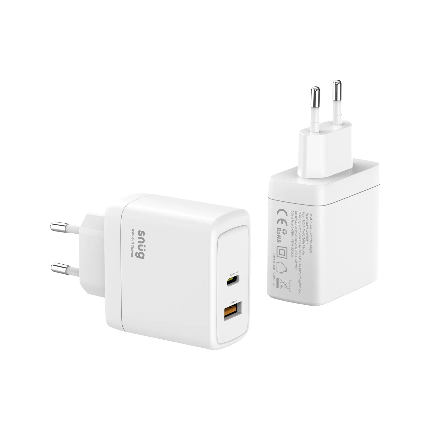 65W Snug PD GaN Wall Charger – 2-Port White - Image 4