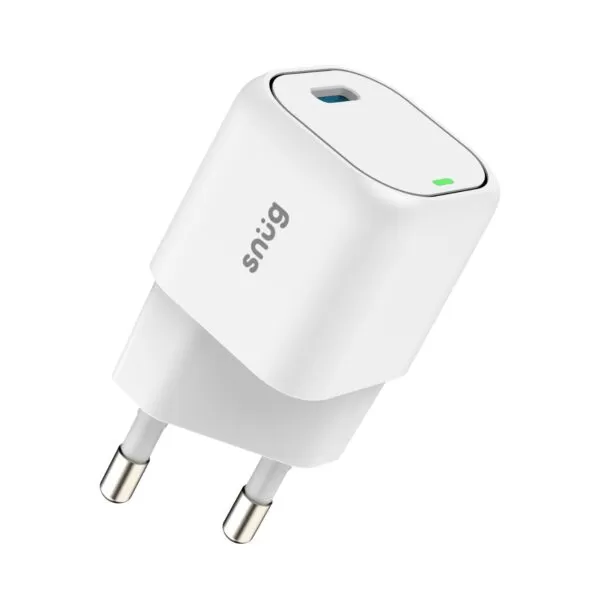 Side view highlighting the compact design of the Snug 25W Mini PD Wall Charger.