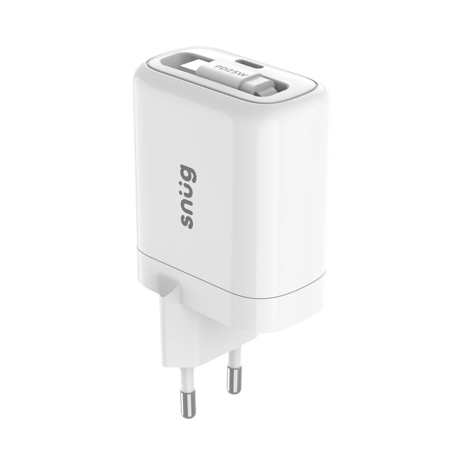 25W Snug PD Wall Charger with Retractable Type-C Cable – 1-Port White - Image 2