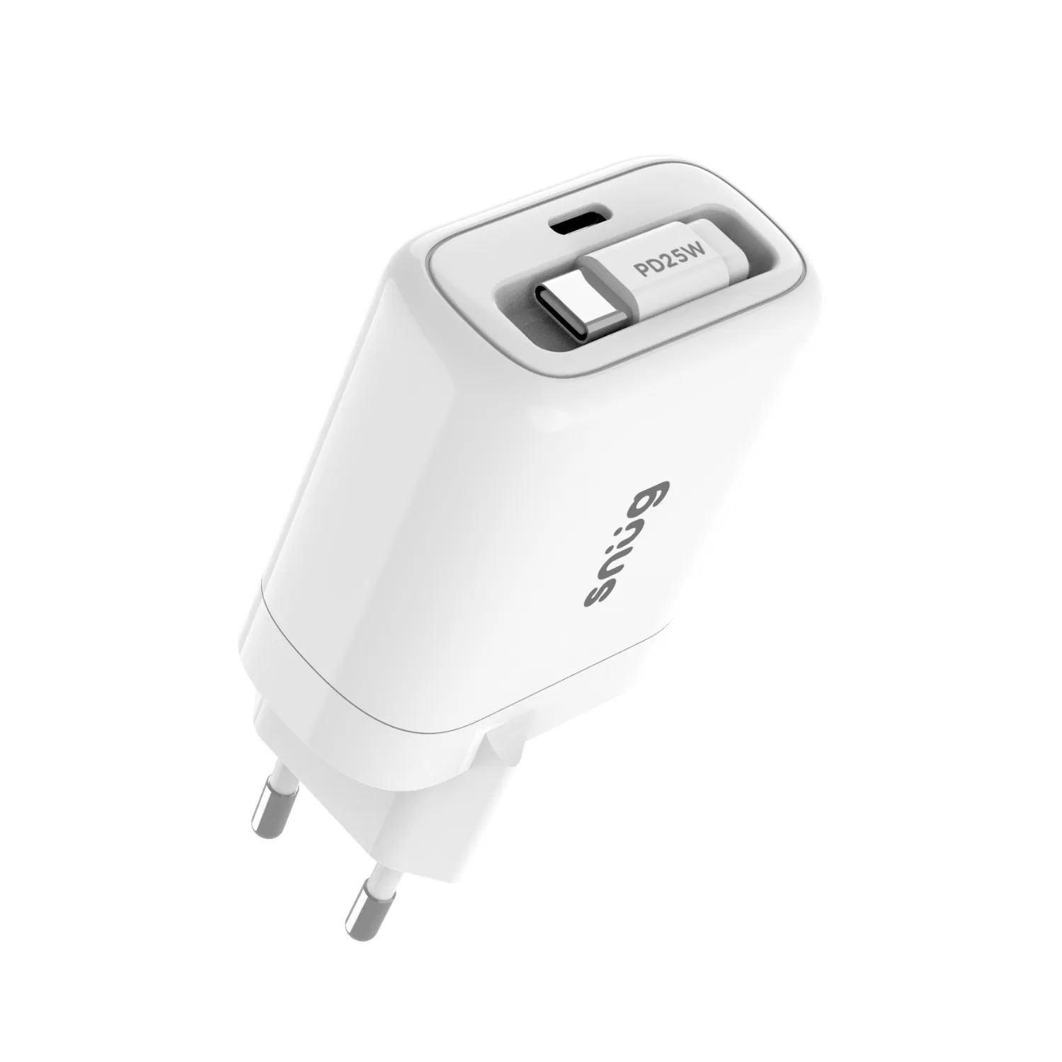 25W Snug PD Wall Charger with Retractable Type-C Cable – 1-Port White - Image 4