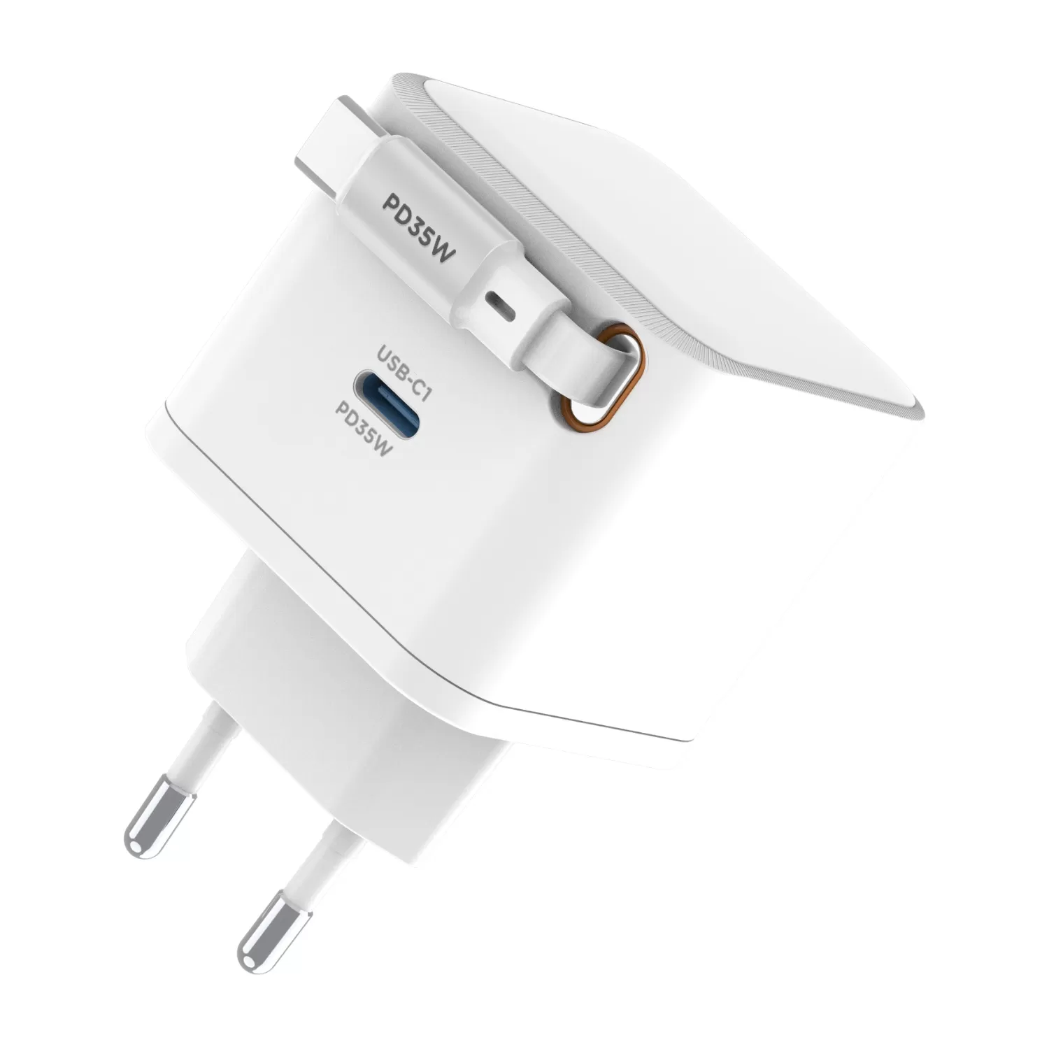 35W Snug PD Wall Charger with Retractable Type-C Cable – 1-Port White - Image 2