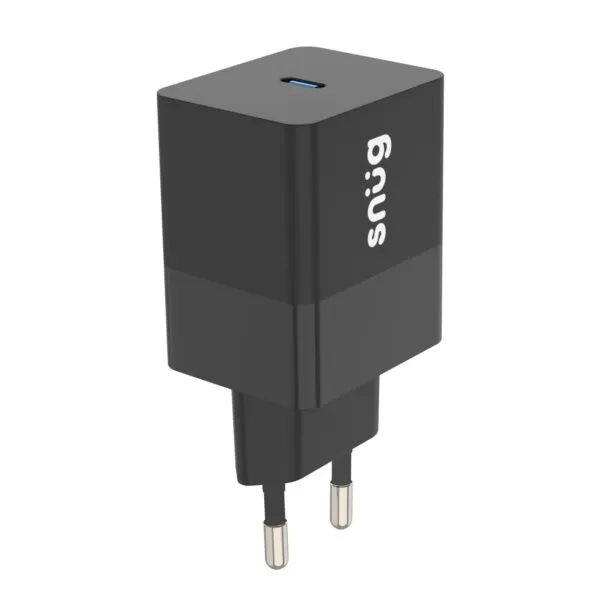 Front view of the Black Snug 45W GaN Wall Adapter Charger with USB-C port.