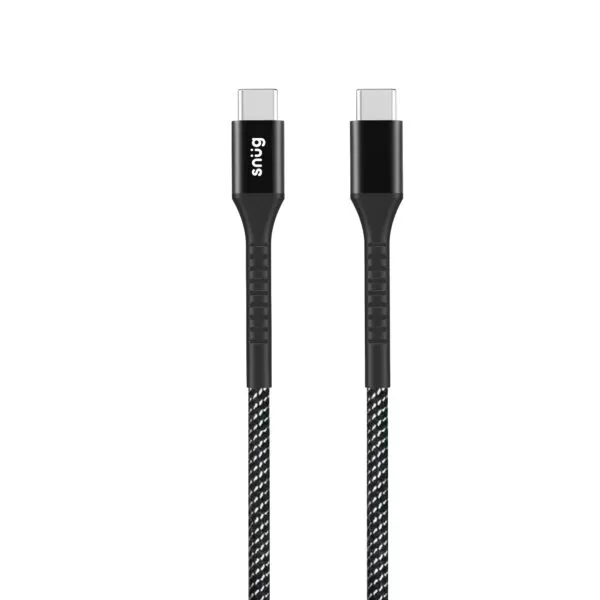 Close-up of the nylon braided Type-C to Type-C cable included with the Snug 45W GaN Charger.