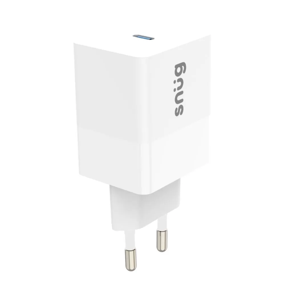 Front view of the White Snug 45W GaN Wall Adapter Charger with USB-C port.