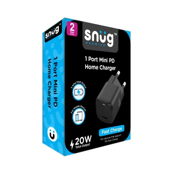 Snug 20W Mini Wall Charger - Fast Charging Adapter Black - Image 4