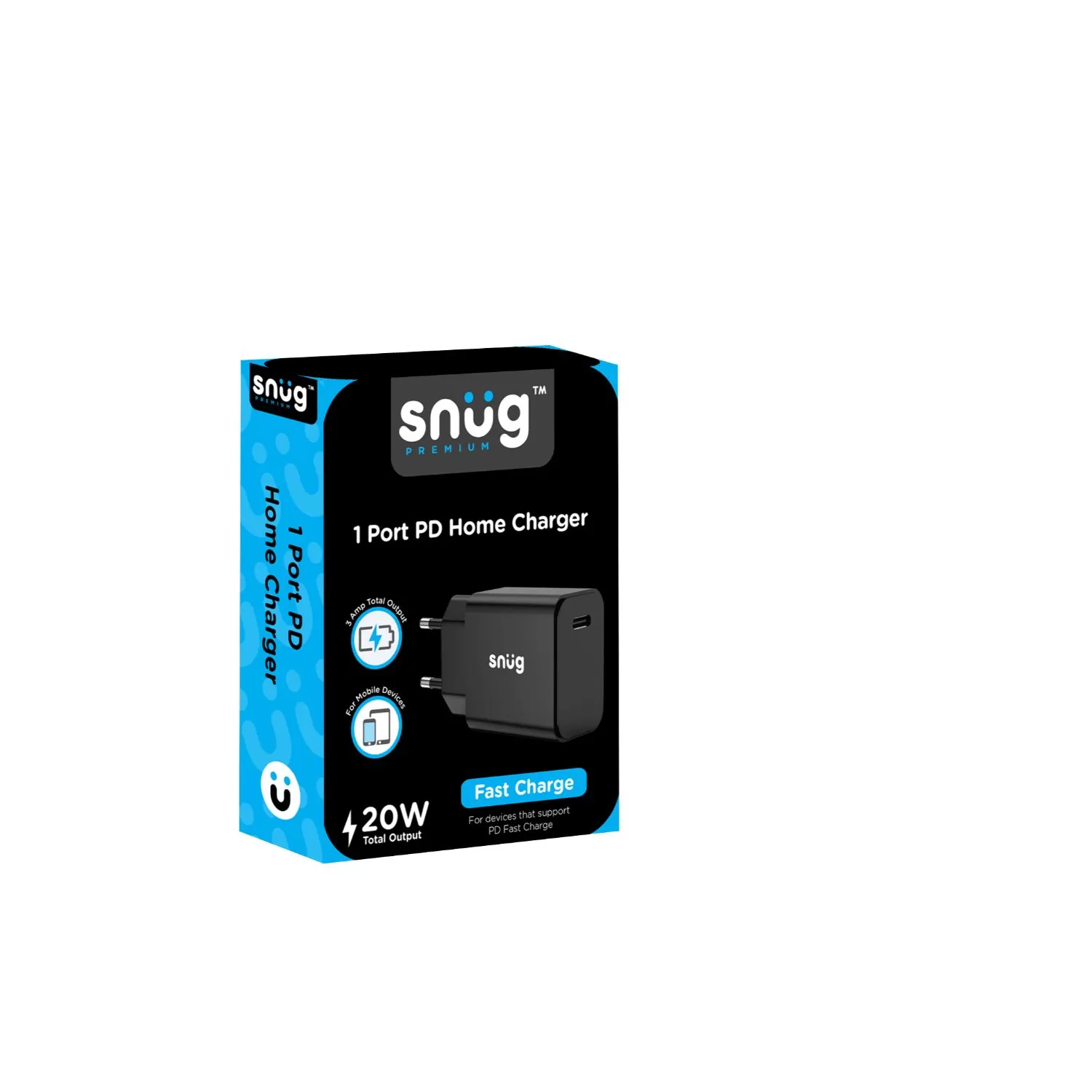 Snug 20W PD Fast Charge Charger 1 Port Type C Wall Adapter Packaging
