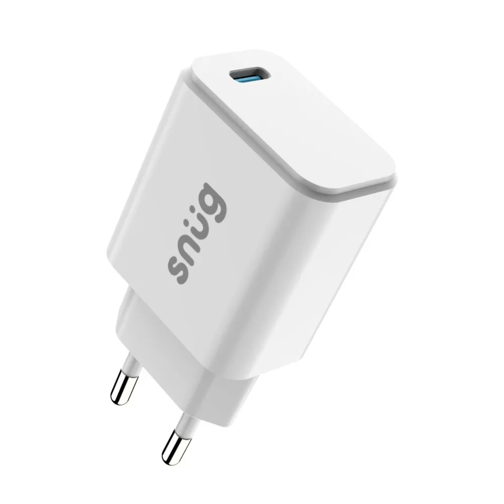 Side profile of the Snug 25W GaN Charger showing its sleek, slim design.