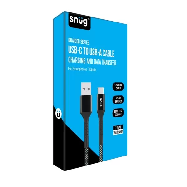 Snug 10W USB To Type-C 1.2M Braided Black Charging Cable - Image 2