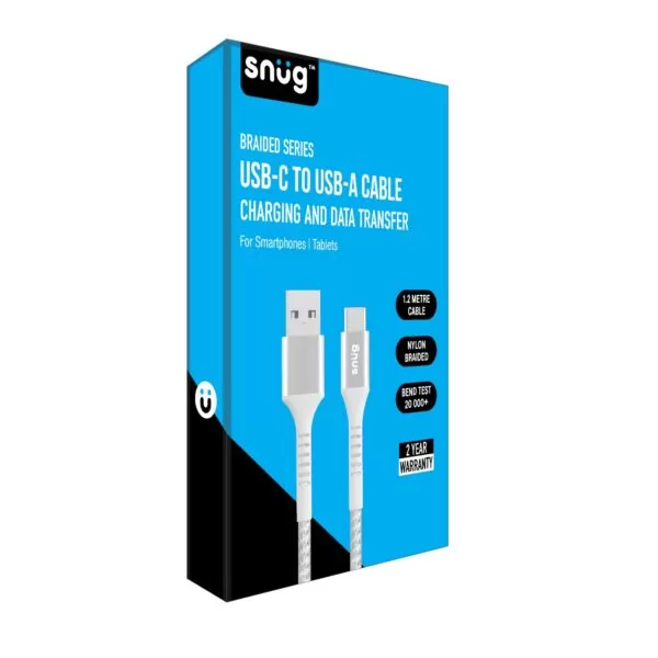 Snug 10W USB To Type-C .2M White Braided Charging Cable - Image 2