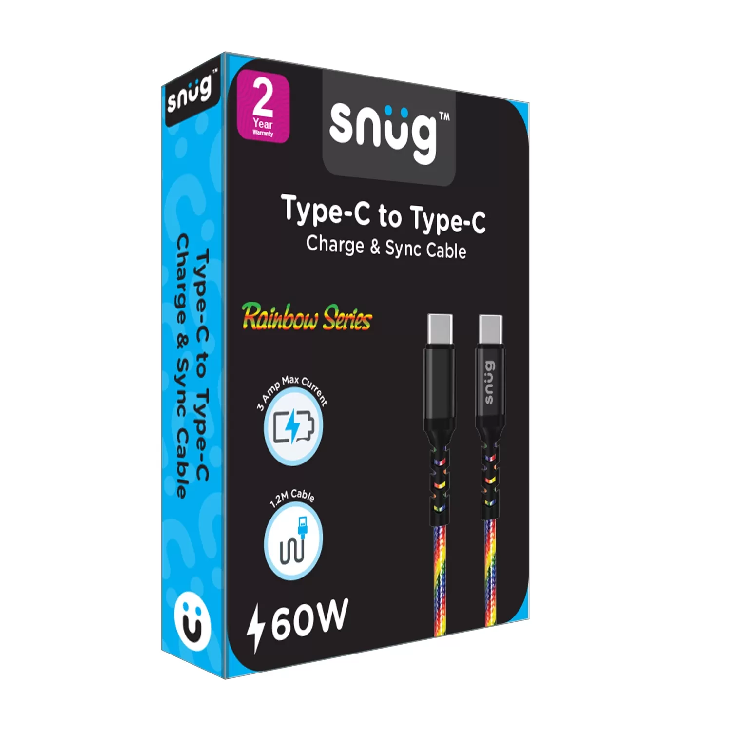 Snug 60W Type C To Type C Cable 1.2m Rainbow - Image 2