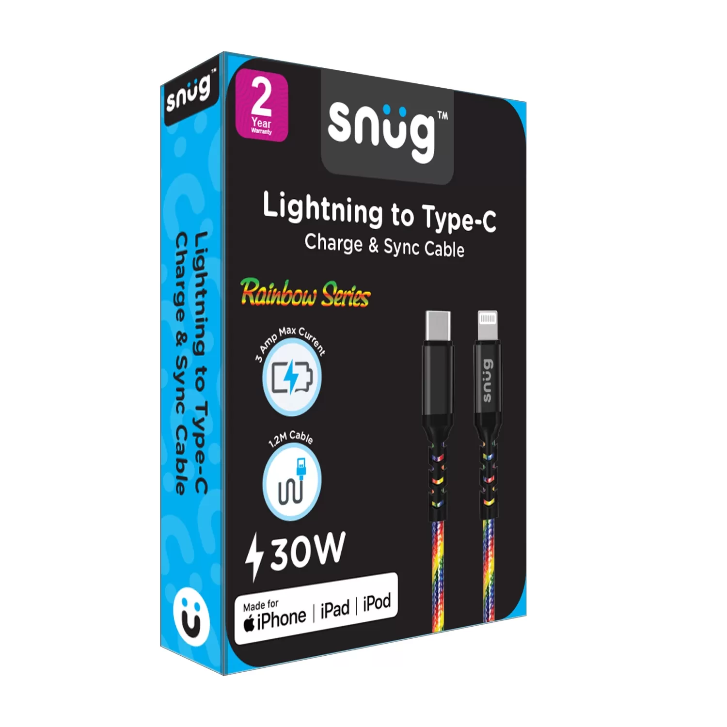 Snug 30W Type C To Lightning Cable - 1.2m Rainbow - Image 2