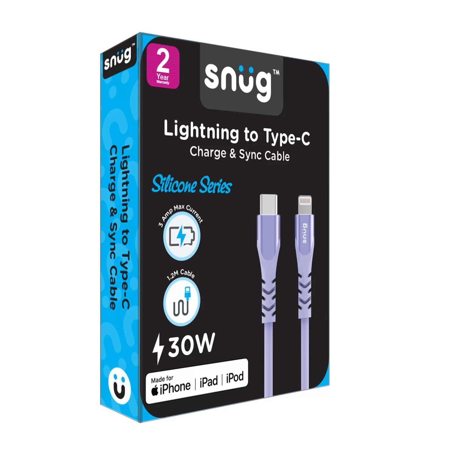 Snug 30W Type C To Lightning Cable - 1.2m Lavender - Image 2