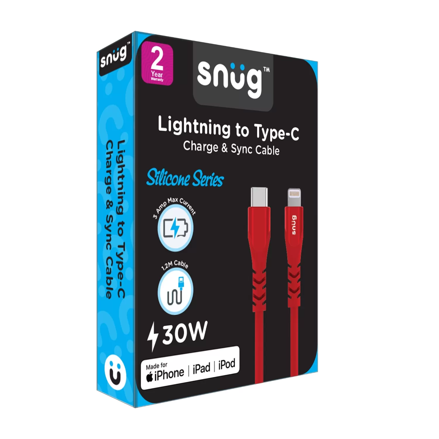 Snug 30W Type C To Lightning 1.2M Red Charging Cable - Image 2